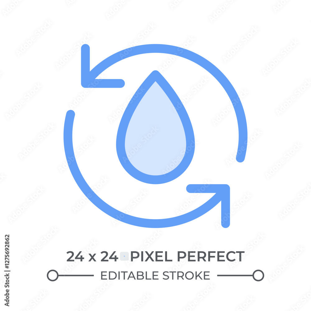 Poster water recycling duotone color ui icon. drop within arrows circle. wastewater treatment technology. l