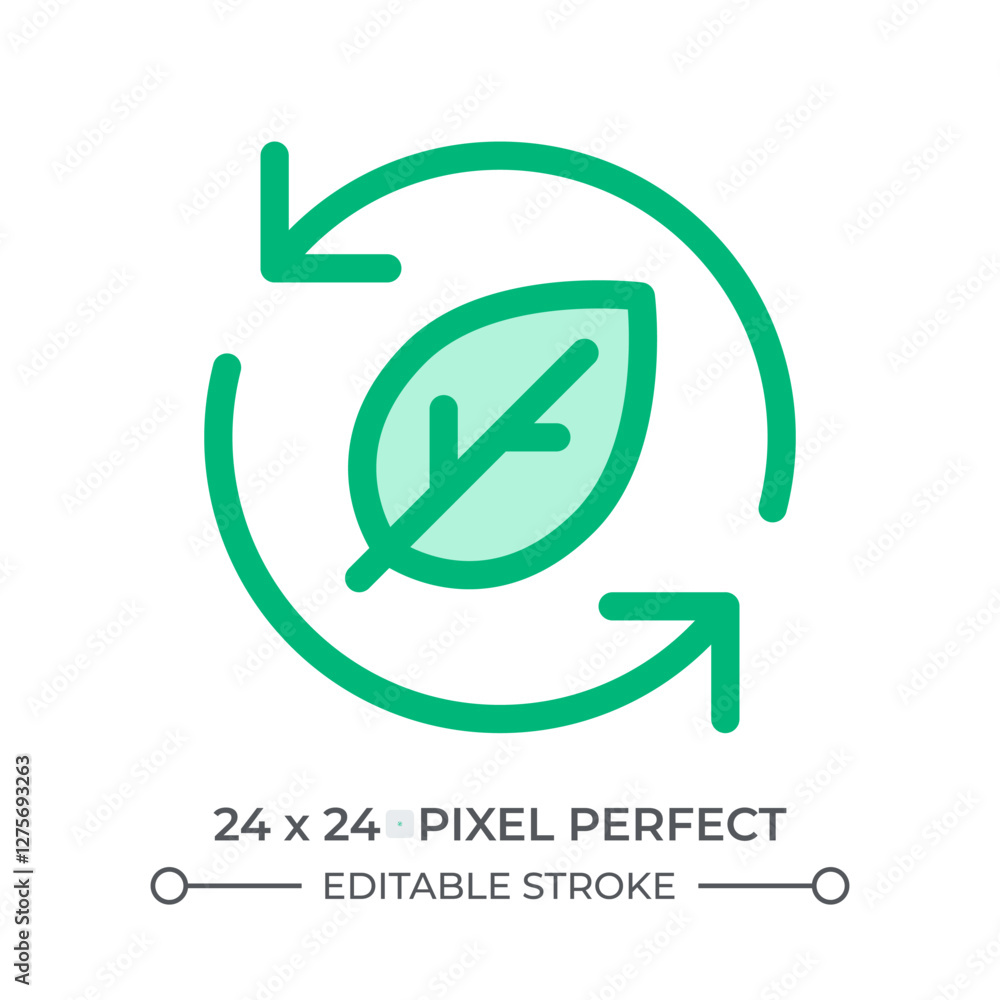 Poster foliage recycling duotone color ui icon. fallen leaves processing. sustainable technology integratio