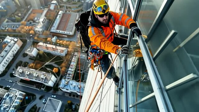 High-Rise Window Washer: A Daring Feat of Urban Maintenance