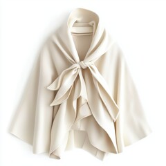 Chic belted wool cape coat in classic ivory white isolated on white
