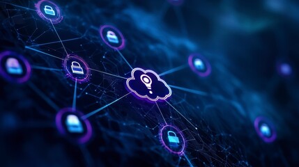 Glowing Digital Network Nodes and Connections Abstract Dark Background