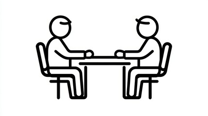 Minimalist Illustration of Two Stick Figures in a Meeting