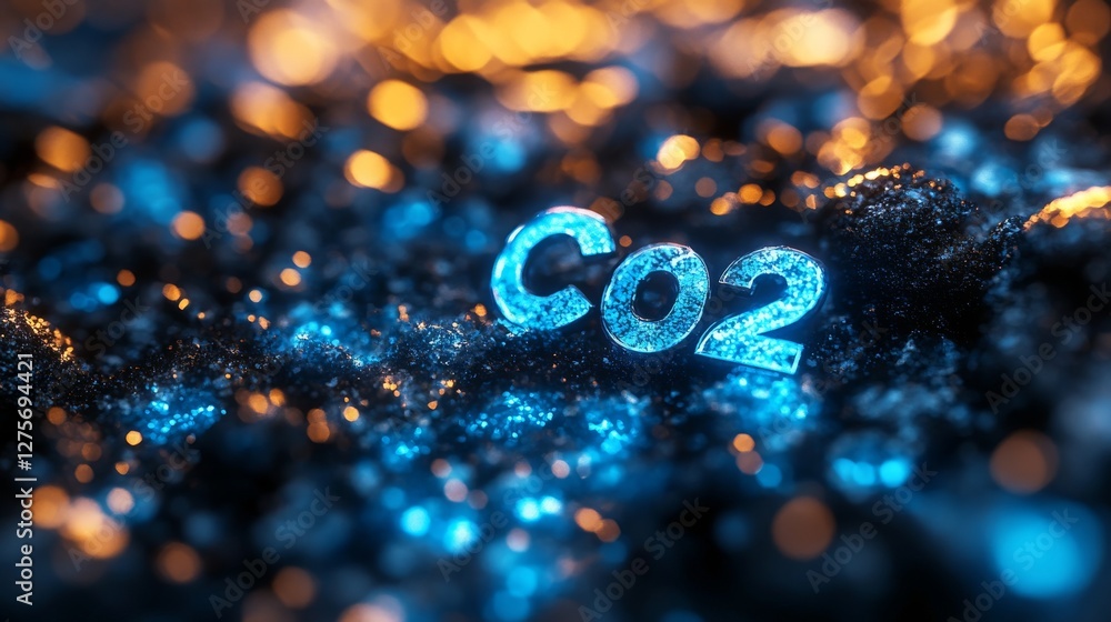 Poster sparkling co2 text on blurred colorful background in raw style