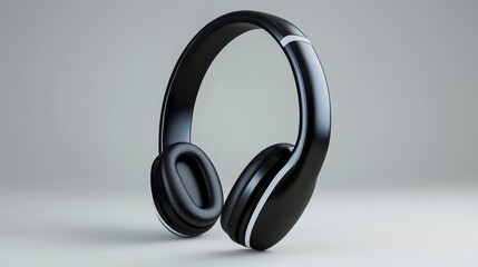 Sleek Black Headphones with White Patterned Earcups on Gray Background