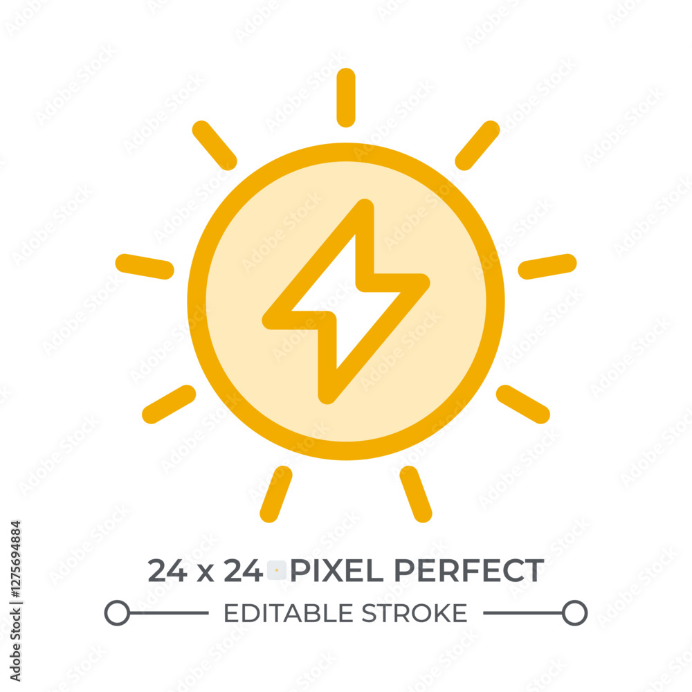 Poster sun power duotone color ui icon. using solar energy to generate electricity. renewable sources usage