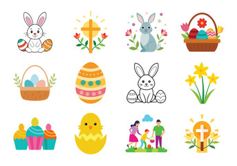 Obraz premium Set of Easter elements vector illustration isolated on white background