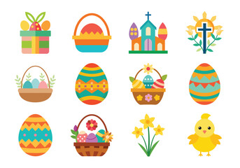 Set of Easter elements vector illustration isolated on white background