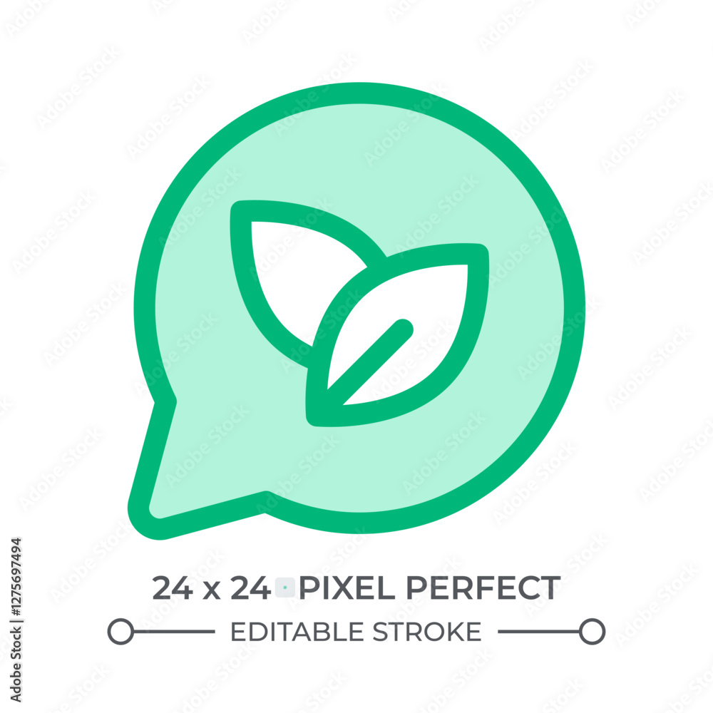 Poster discussing nature protection duotone color ui icon. chat bubble with fresh leaves. talking about env