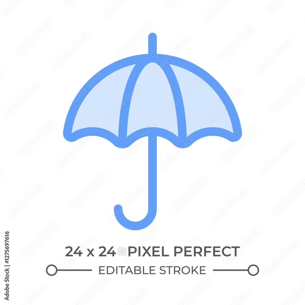 Poster open umbrella duotone color ui icon. accessory protecting from rainy weather. insurance and coverage