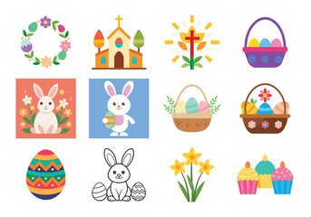 Fototapeta premium Set of Easter elements vector illustration isolated on white background
