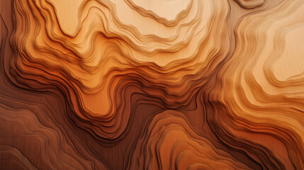 Smooth brown wood texture with silk-like swirls and golden highlights, creating a flowing and elegant pattern, perfect for a stylish backdrop or wallpaper