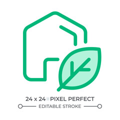 Eco friendly barn duotone color ui icon. Farm building with leaves. Sustainable agricultural industry. Livestock. Isolated vector illustration. Web design user interface element, pixel perfect