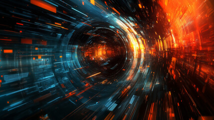 Fototapeta premium Abstract Technology Tunnel with Dynamic Fractal Energy and Space Elements