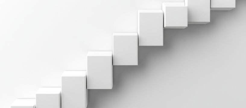Fototapeta White Cubes Ascending Staircase, Minimalist Background, Growth Concept