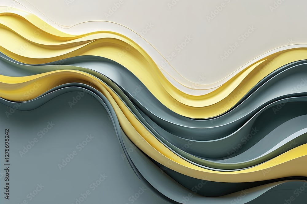 Poster serene wavy patterns in soft yellow and slate on a clean canvas