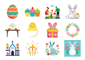 Set of Easter elements vector illustration isolated on white background