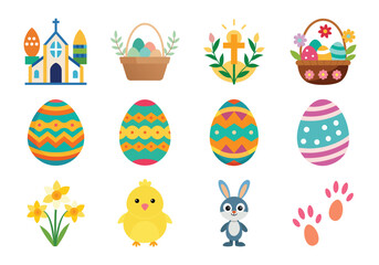 Set of Easter elements vector illustration isolated on white background