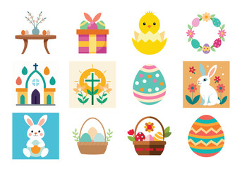 Obraz premium Set of Easter elements vector illustration isolated on white background