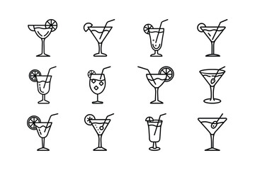 Collection of Outline Cocktail Drinks