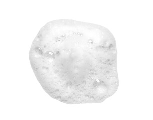 Liquid white foam from soap, shampoo or bath foam. Abstract soap bubbles. Set of soap bubbles. Separated soap bubbles on white background with contrasting texture.
