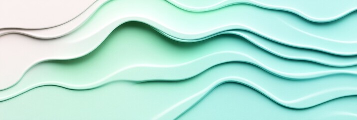 Fototapeta premium Seamless Mint Green To Pastel Aqua 3D Wave Pattern Background, Minimalist Monochromatic Design