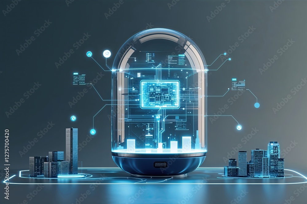 Poster vibrant digital technology capsule on subdued background exploring big data applications and 3d visu