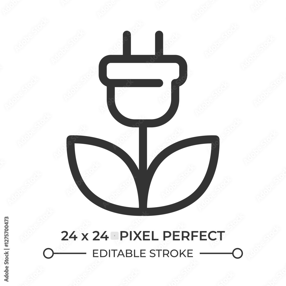 Poster sustainable energy line ui icon. flower with plug and leaves. eco friendly power sources. alternativ