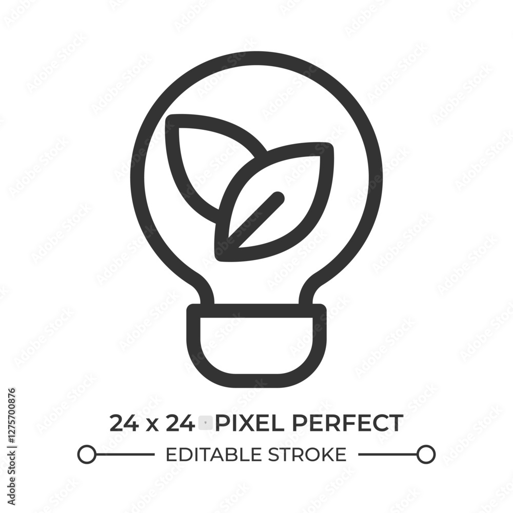 Poster lightbulb with leaves inside line ui icon. clean electrical power usage. renewable energy sources be