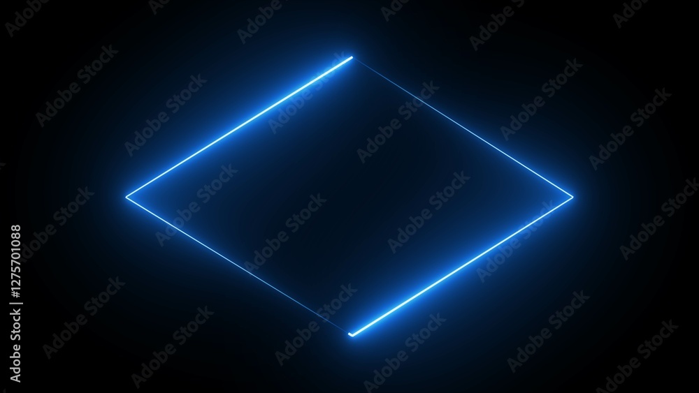 Sticker glowing neon border frame. neon lines reflections. purple neon glowing rectangular empty frame illus