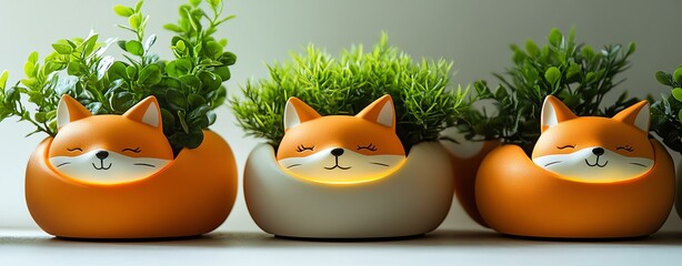 Cute fox-shaped planters with greenery inside.