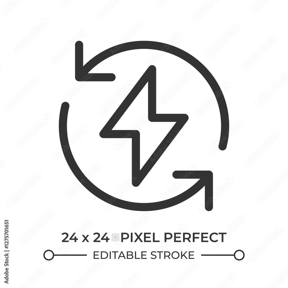 Poster energy recycling line ui icon. lightning sign in circle of arrows. electric power reusable technolog