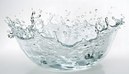 Crystal clear water rises and splashes against a white background