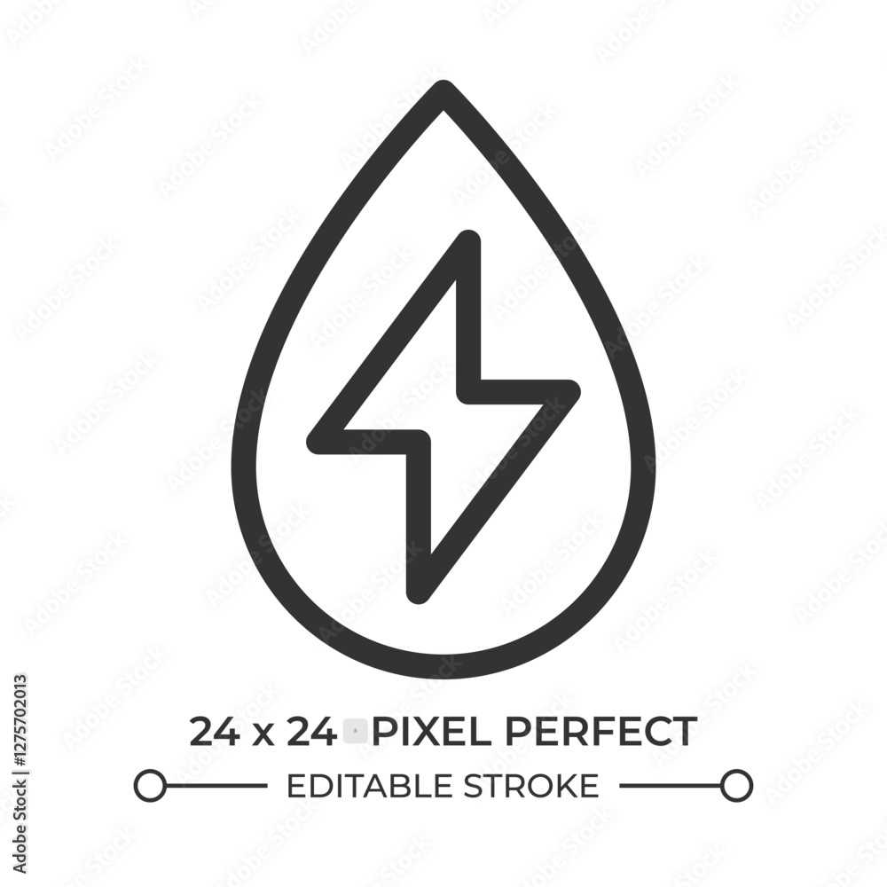 Poster water power line ui icon. lightning inside clear drop. hydropower technology benefits. clean energy.