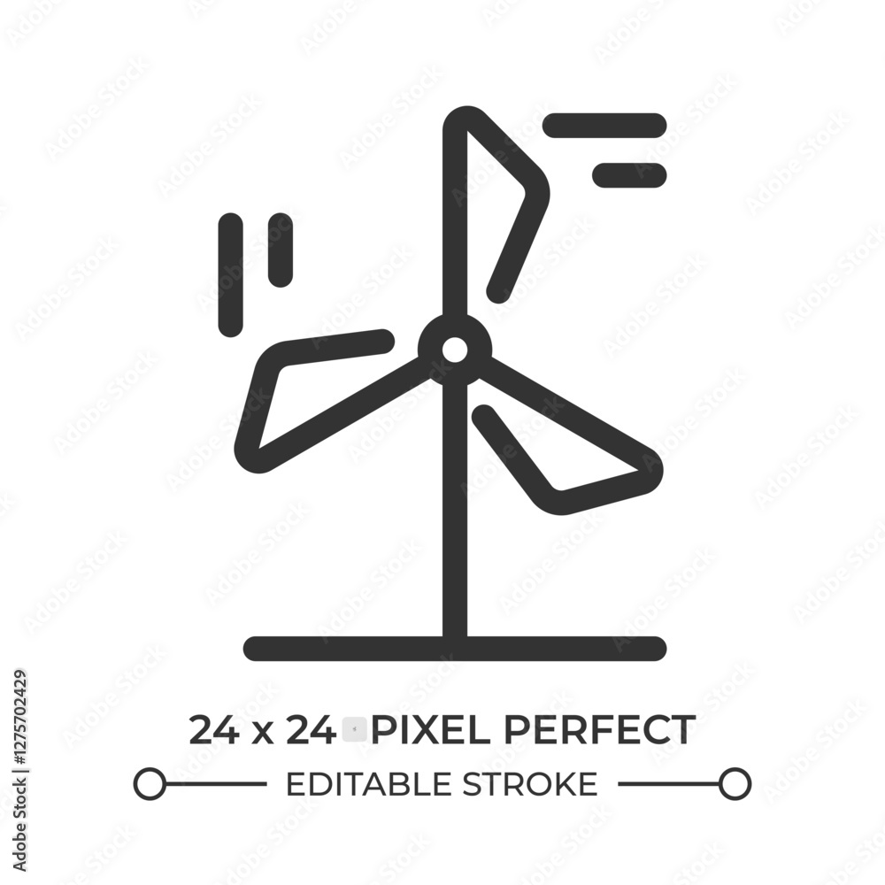 Poster wind turbine line ui icon. rotating windmill propeller. renewable power generation source. electric 