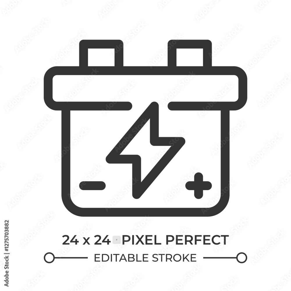 Poster car battery line ui icon. vehicle accumulator with lightning sign. electric supplies for automobile.