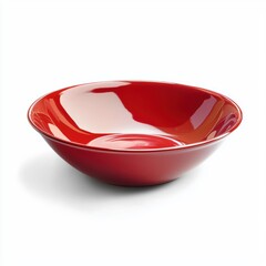 Glossy cherry red pasta bowl with a stylish round edge isolated on white