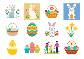 Obraz premium Set of Easter elements vector illustration isolated on white background