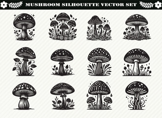  Black Mushroom Silhouette Illustration for Logos Prints and Design