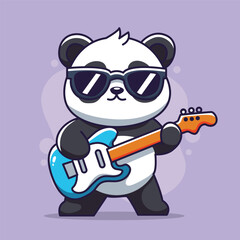 Panda in playing guitar. Vector cute illustration in cartoon style.