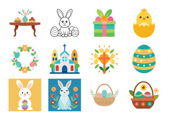 Obraz premium Set of Easter elements vector illustration isolated on white background