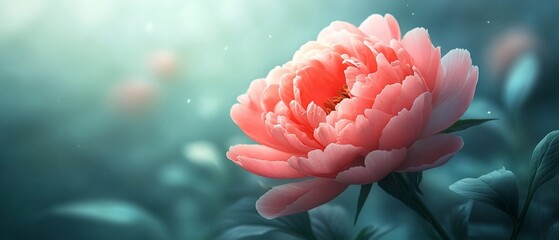 Obraz premium Peach Peony Bloom, Garden, Soft Light