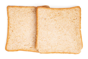 Top view two delicious whole wheat bread isolated on white background.