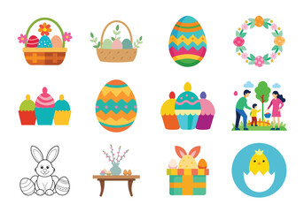 Set of Easter elements vector illustration isolated on white background