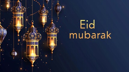 Obraz premium Eid mubarak islamic design with golden lantern