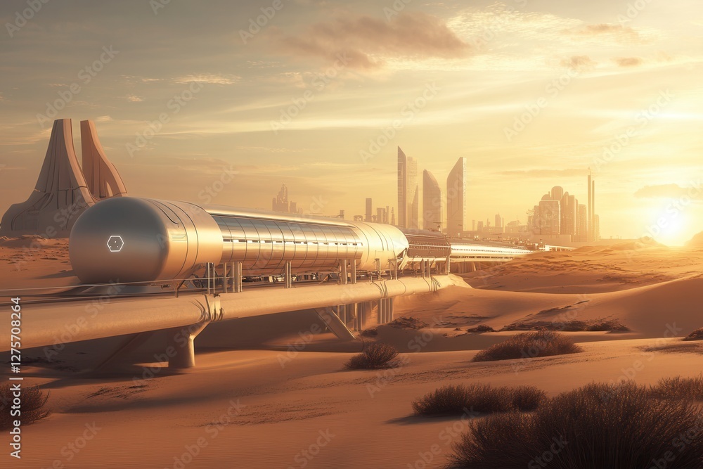 Poster a futuristic hyperloop system transporting passengers and cargo across continents at unprecedented s