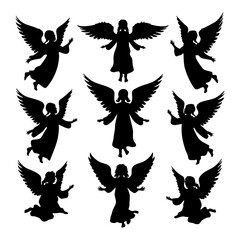 Angel Silhouette Vector Set – Flying and Praying Angels in Graceful Poses
