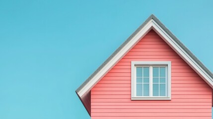 Colorful House with Window and Roof Against Clear Blue Sky