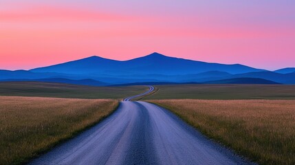Serene Landscape with Winding Road and Majestic Mountain View