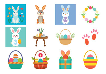 Obraz premium Set of Easter elements vector illustration isolated on white background