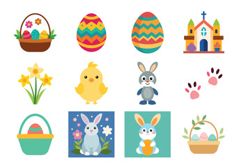 Set of Easter elements vector illustration isolated on white background